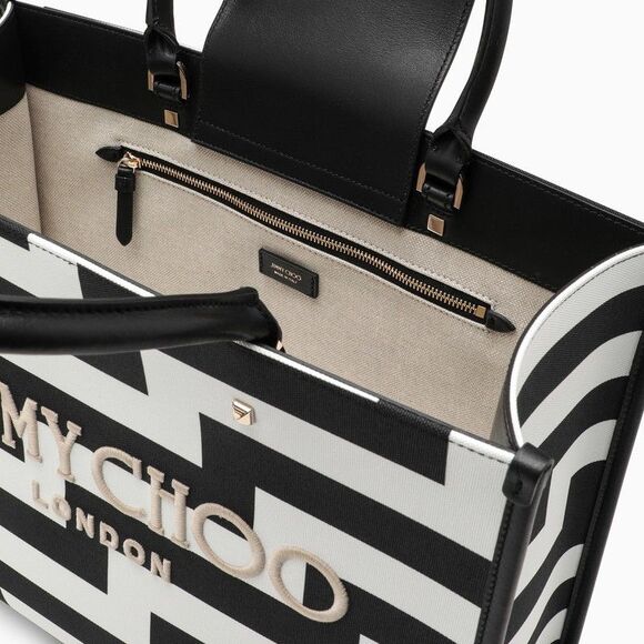 Jimmy Choo M Avenue Black/White Canvas Tote Bag - Picture 4 of 5